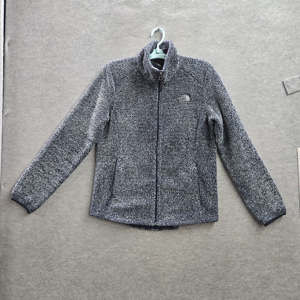 The North Face Women Jacket M Gray Black White Osito Logo Embroidery Fleece